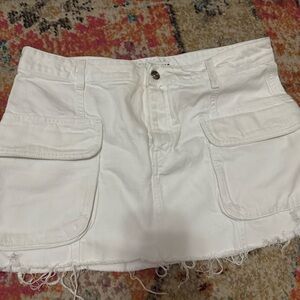 Zara White Denim Skirt with Pockets